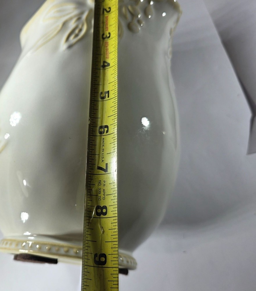 Embossed Ceramic Pitcher Certified International 9" Leaf floral cream rustic