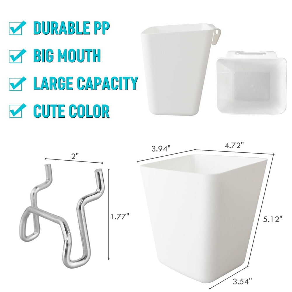 G.CORE Large Pegboard Cups Peg Board Storage Bin 6 Pack with Hooks, Mixed
