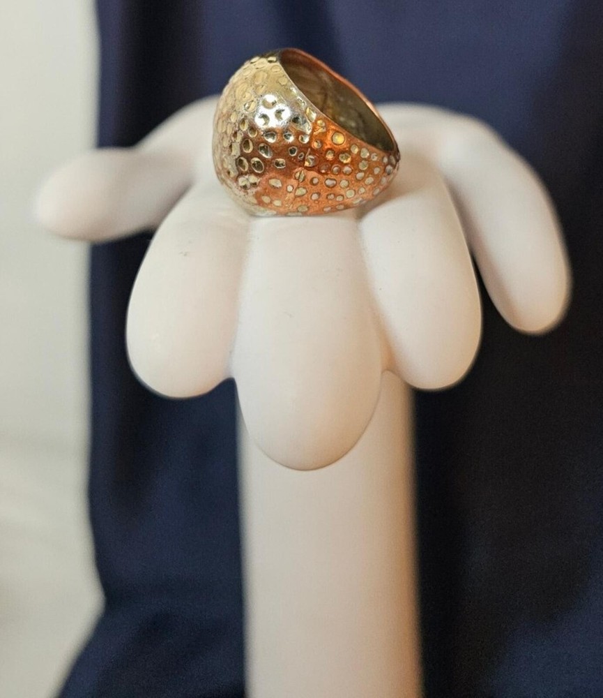 Vintage Hammered Copper with Silver overlay Dome Ring