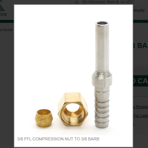 3/8 FFL COMPRESSION NUT TO 3/8 BARB # 7264