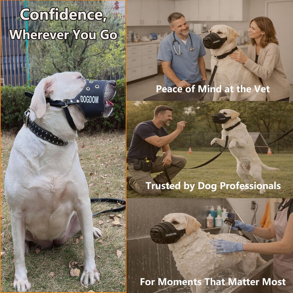 Leather Dog Muzzle for Medium & Large Dogs – Adjustable & Secure Fit, Lightwe...