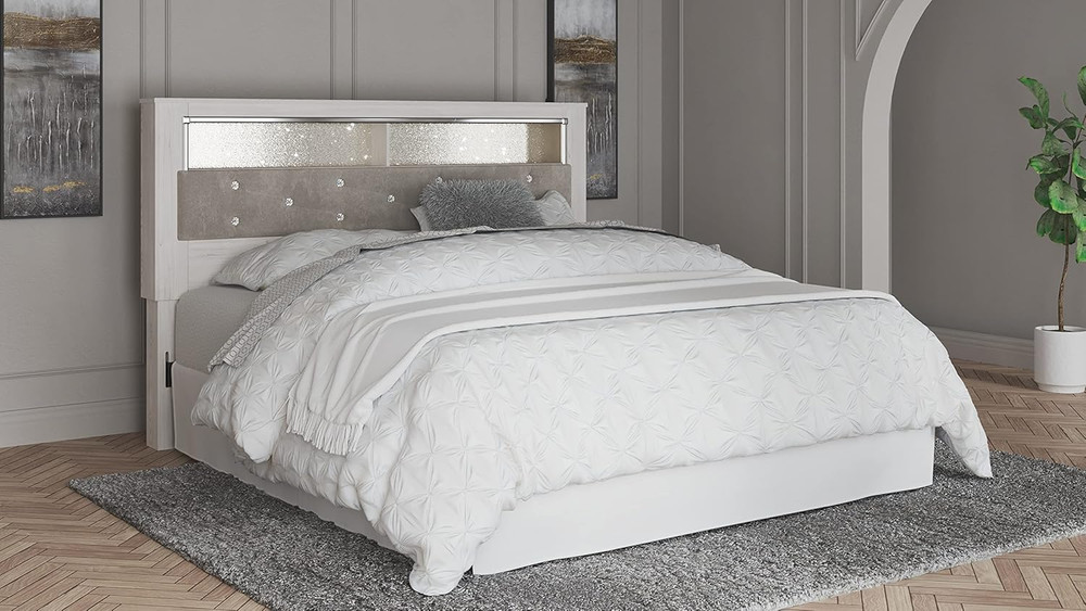 Ashley Altyra King Upholstered Panel Headboard - Modern Glam, White
