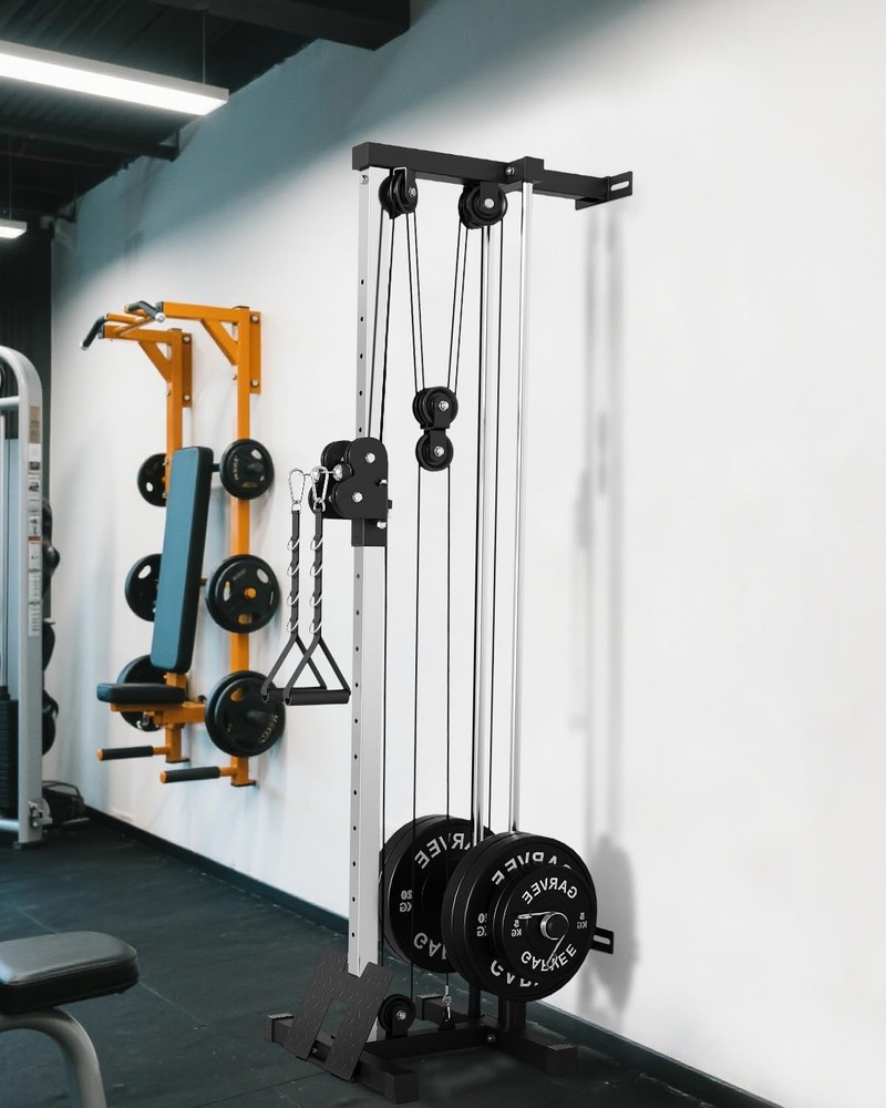 Wall Mount Cable Machine, LAT Pulldown Machine w/ 19 Position Dual Pulley System