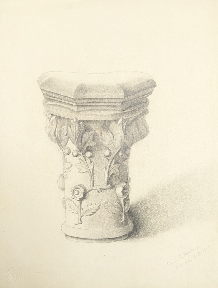 Elisabeth Reininger, column, drawing, autographed, dated, 1900