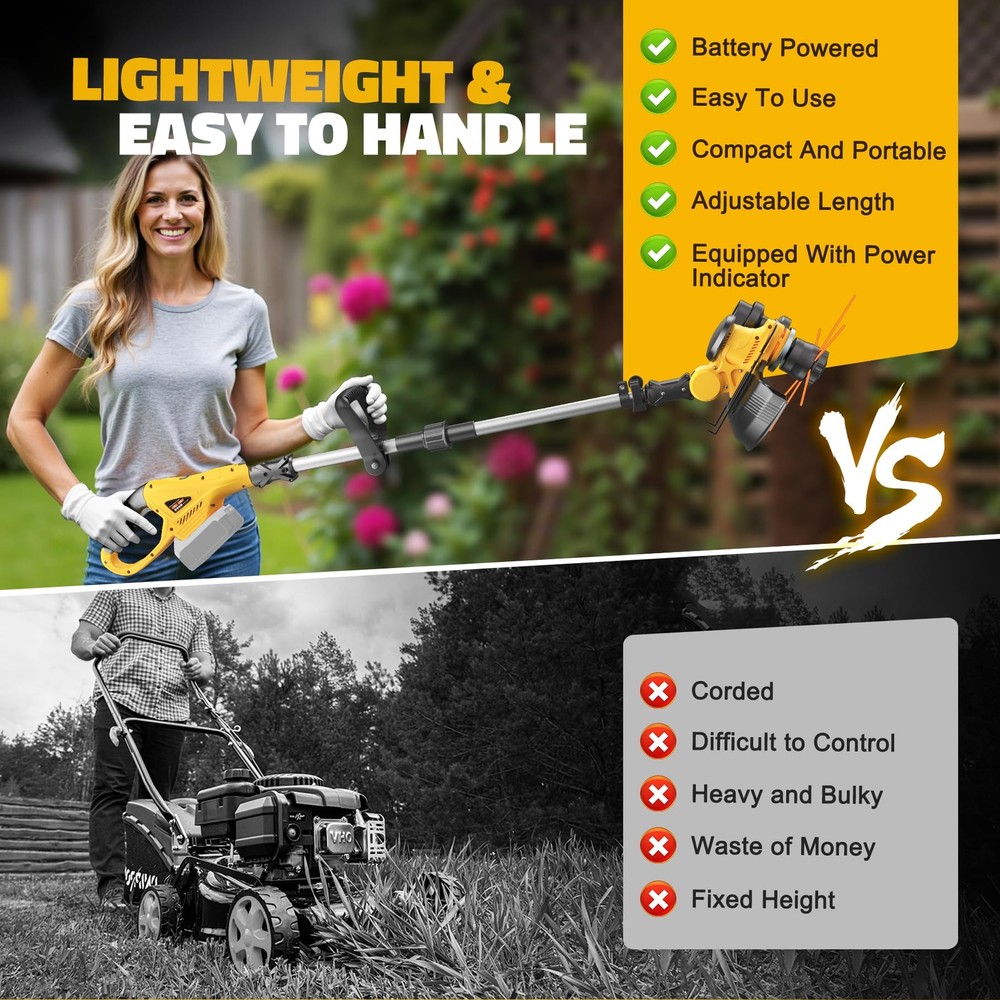 Cordless String Trimmer for Dewalt 20V Battery, Folding 3 In1 Weed Eater with Br