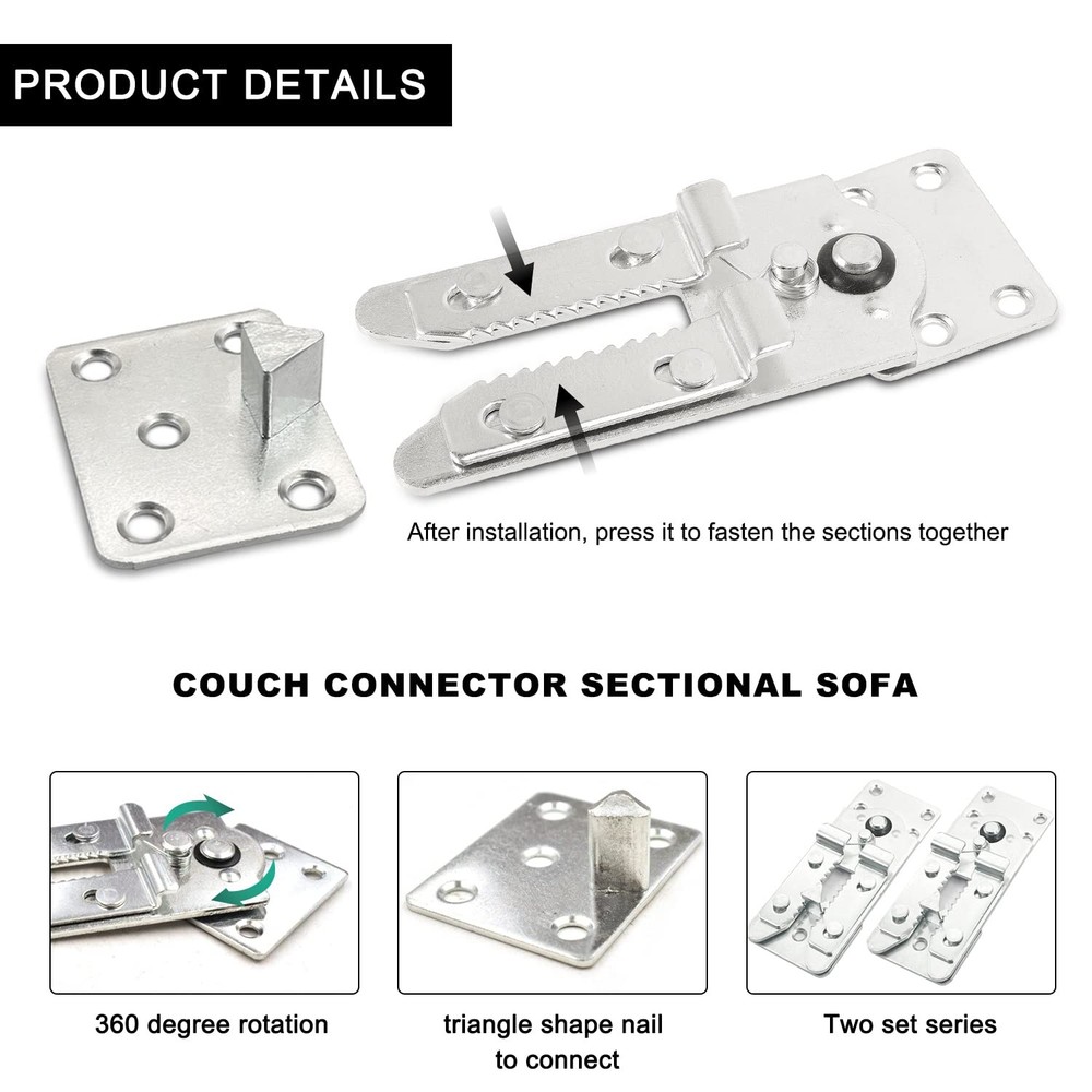 DEEPDREAM 4 Pack Sectional Couch Connectors Metal Clips Sofa 4pcs