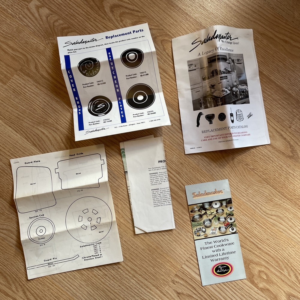 saladmaster Parts Catalog Identification Replacement Sizing