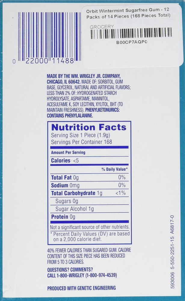 Orbit® Wintermint Gum, 13.6 Oz, Box Of 12