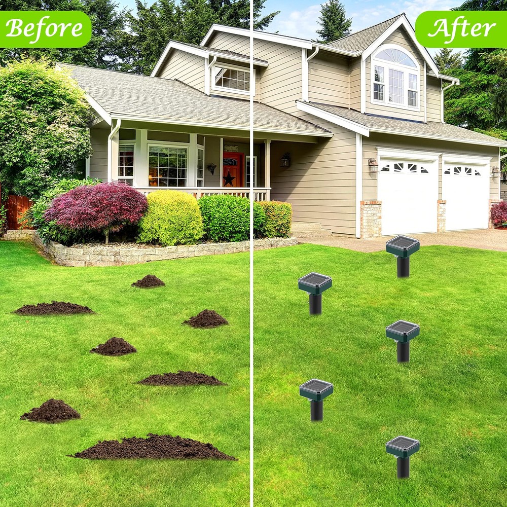 Mole Repellent for Lawns 4 Pack, Solar Powered Repeller Dark Green