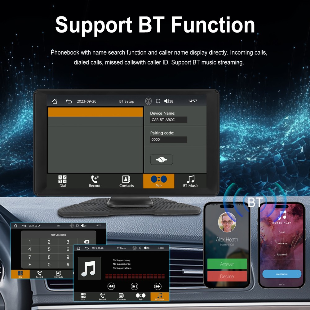 Wireless 9" Touch Screen Android Auto BT Portable HD Wireless Apple Carplay