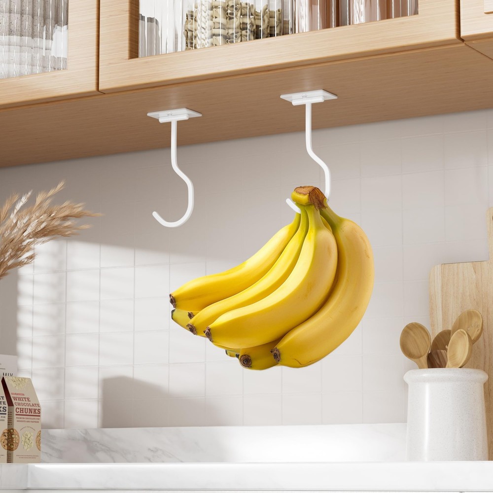 bussdis 2-Pack Under Cabinet Banana Hook - Foldable Magnetic 2 Pack, White