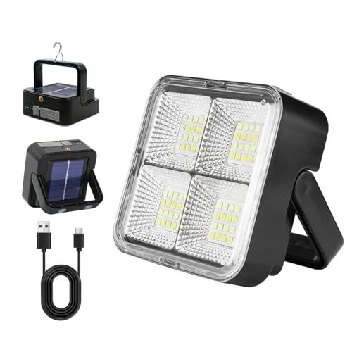 PCS Portable LED Camping Light, Solar Charging,USB Rechargeable Light, Black, 1