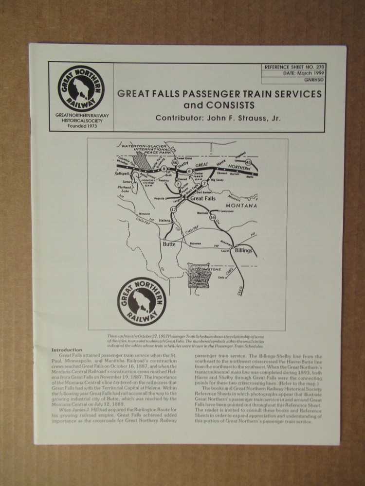 Great Northern Reference Sheet 270 Great Falls Montana Train Services & Consists