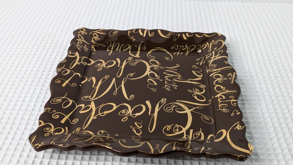 Ambiance Collection Chocolate Script Plate Dessert Sandwich Brown Gold Writing