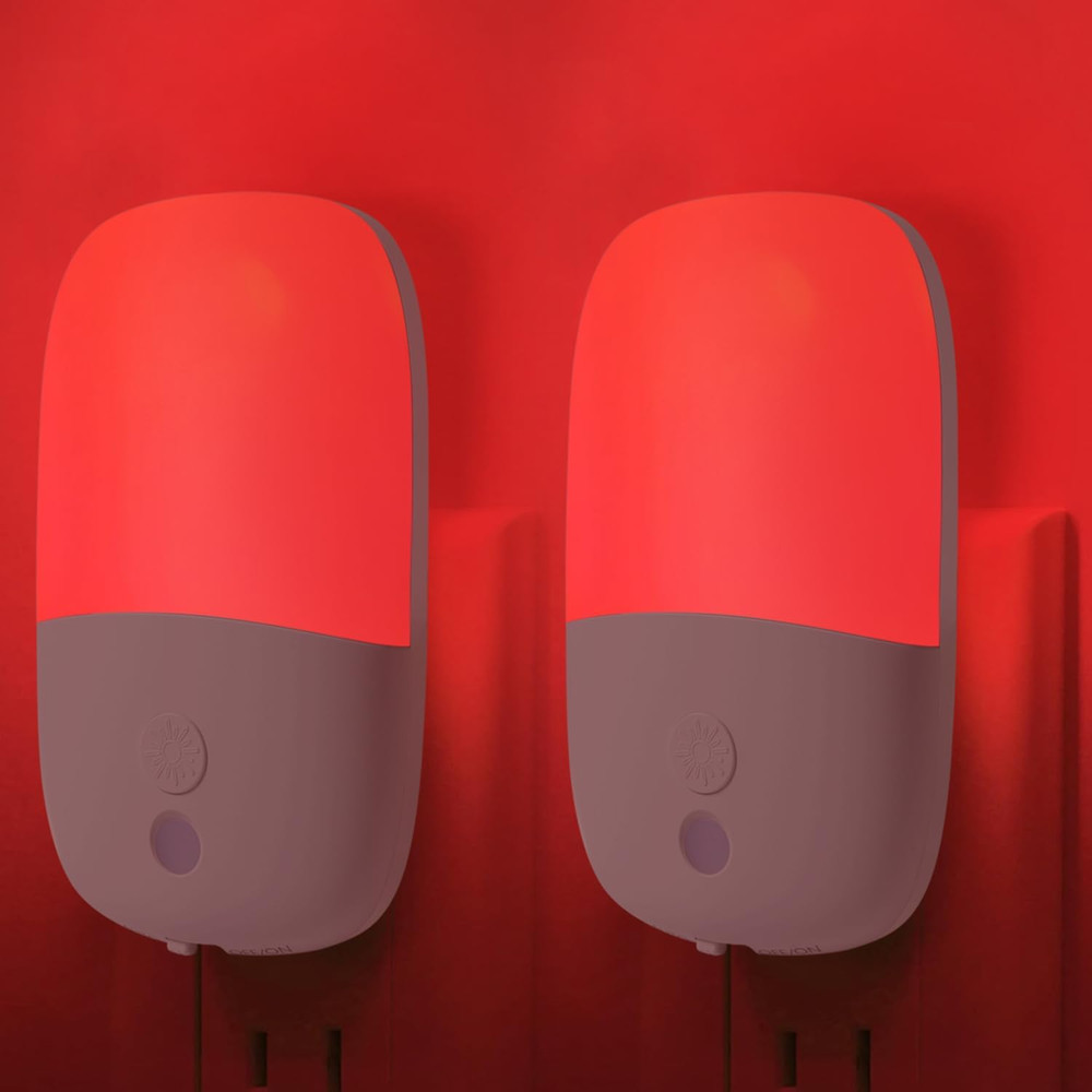670Nm Red Light Night Light for Sleep Therapy 2 Pack - Zero Blue Light, Auto On