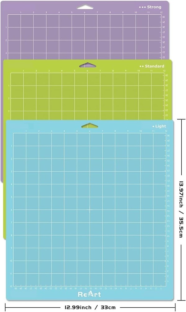 12x12 Cutting Mats – 3 Pack Strong/Standard/Light Grip for Cricut Users