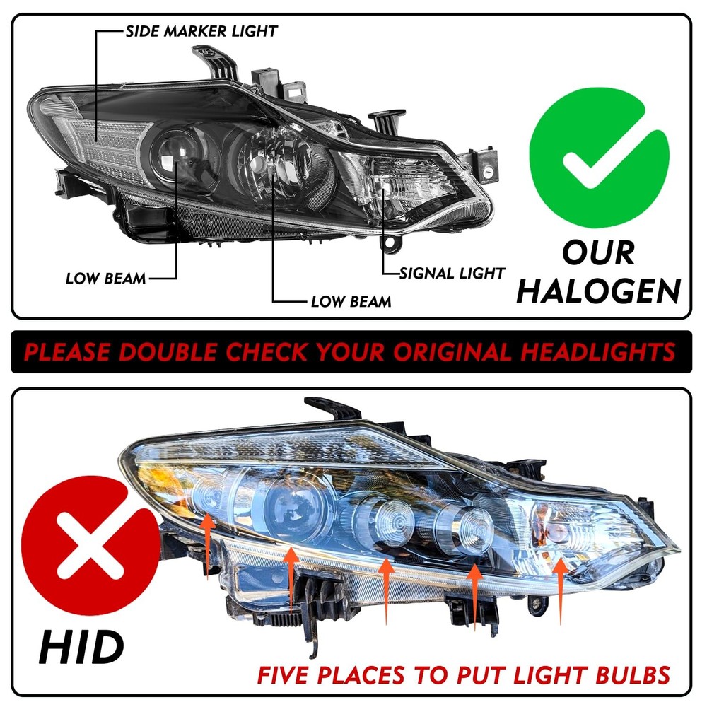 2009-2014 Murano Black Halogen Projector Headlight Assembly LH RH