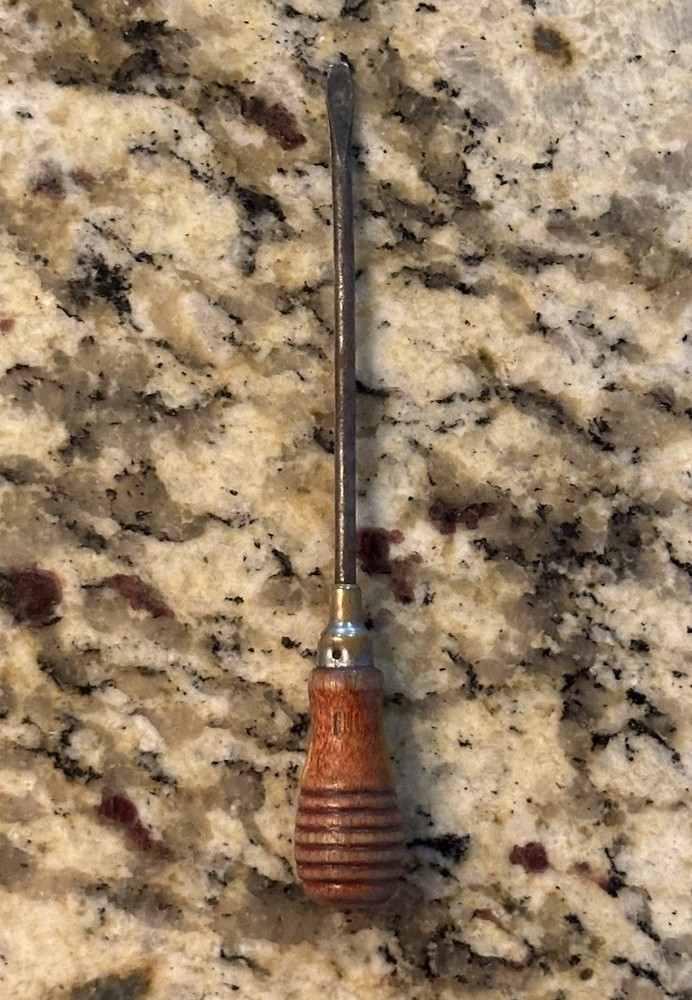 Small Old Screw Driver Wood Handle 4.75" Flat Head