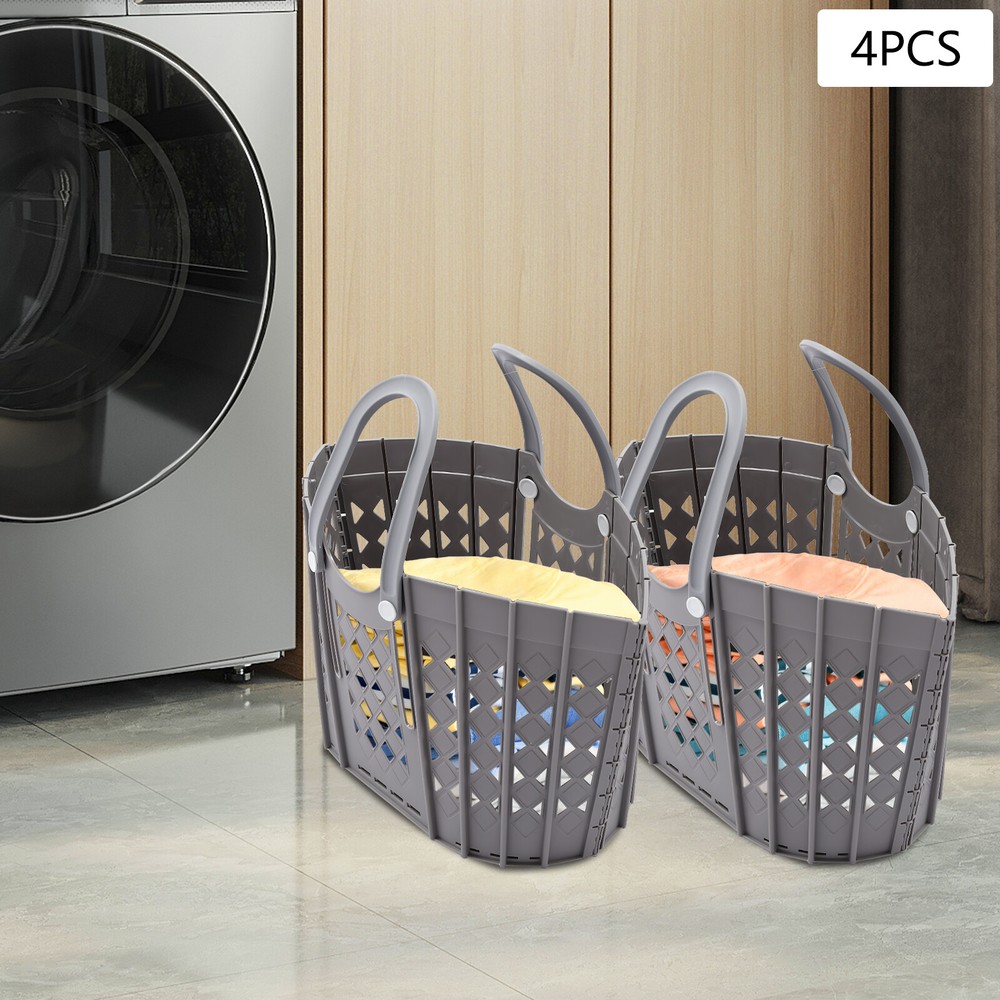 4PC Freestand Foldable Laundry Basket W/Self-adhesive Hook For Wash Laundry Room