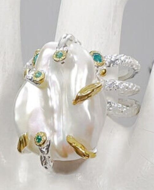 Natural Baroque Pearl Ring in Sterling Silver Size 9