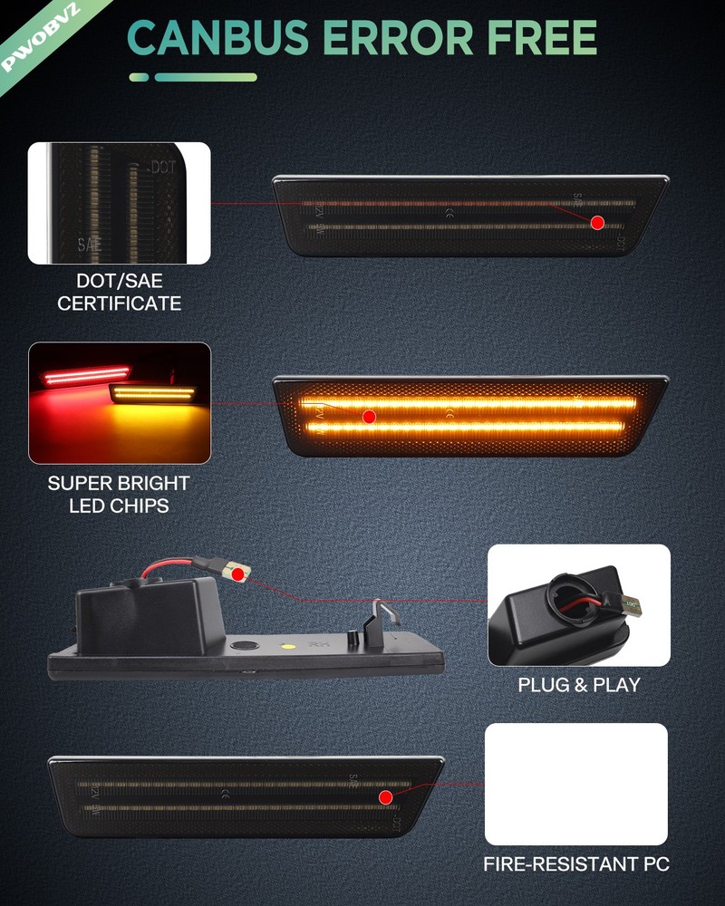 Dynamic Front Rear Bumper LED Side Marker Lights For 2008-2014 Dodge Challenger