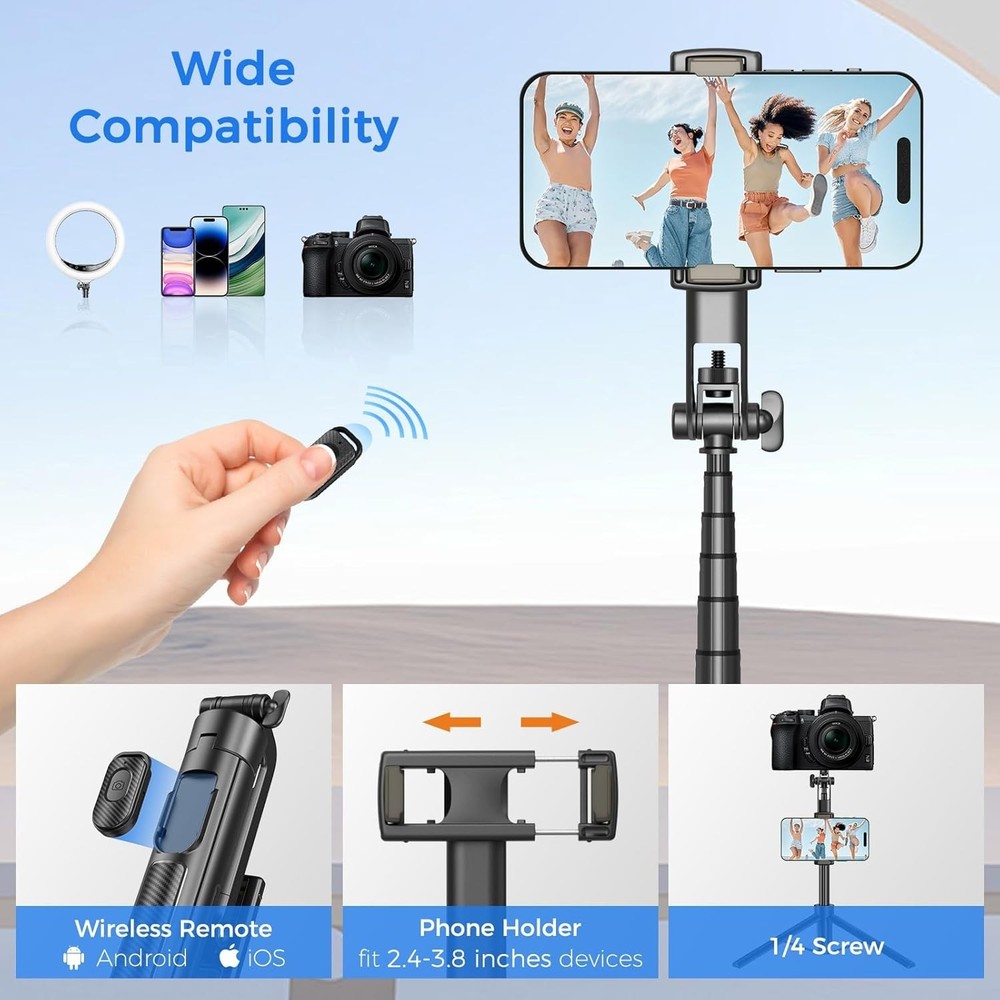 Versatile 50 Inch Travel Tripod for iPhones and Androids - Sturdy & Compact