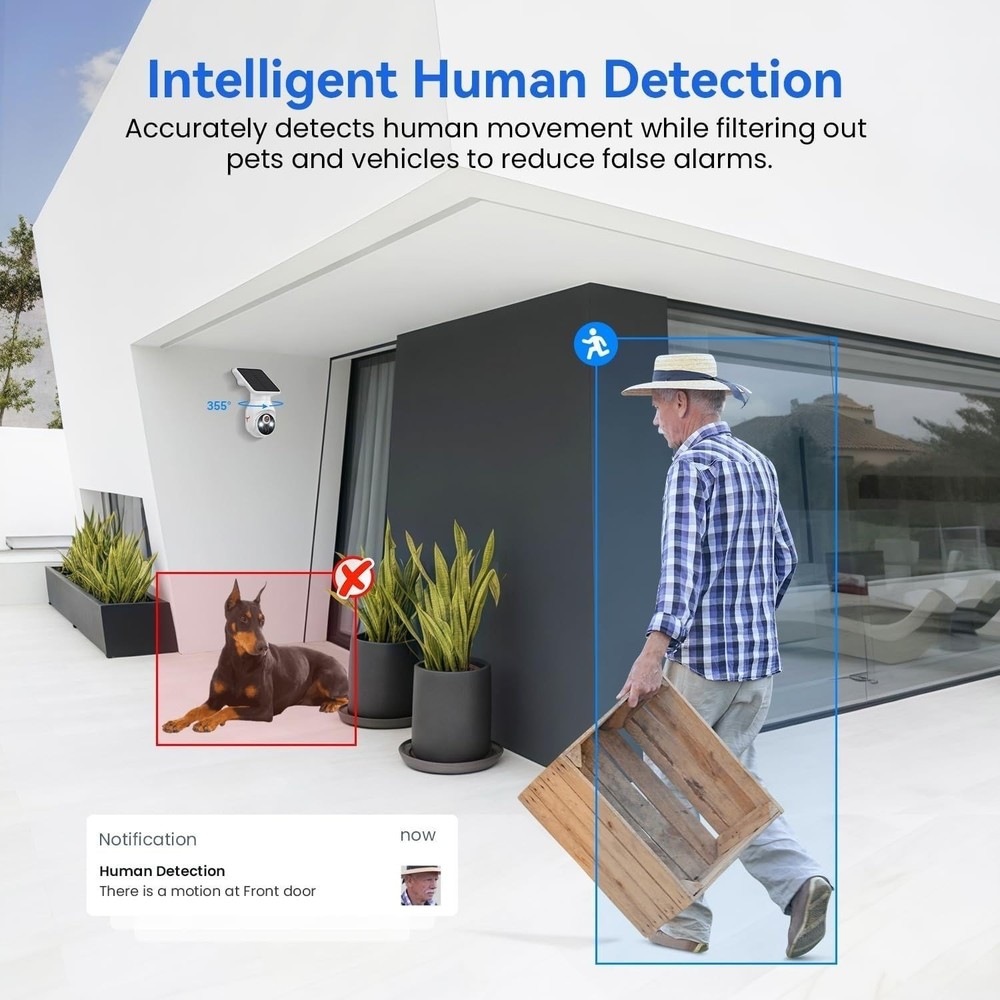 Solar Panel Powered Security Camera 1080p WiFi Camera with Night Vision Motion