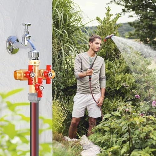 3 Way Hose Splitter Garden Shut Off Valve Solid Brass High Volume Connector
