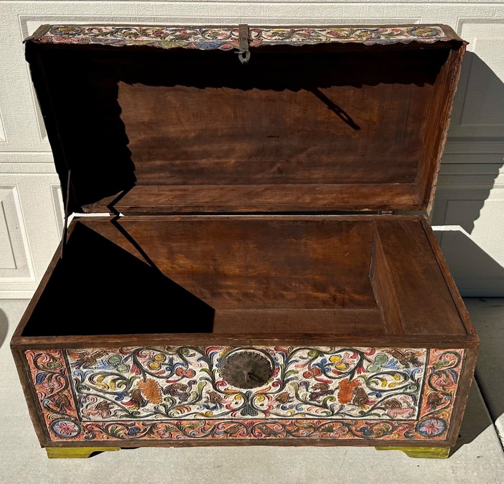 Museum-Quality 18th C.Peruvian Spanish Colonial Polychromed Leather Dowry Trunk