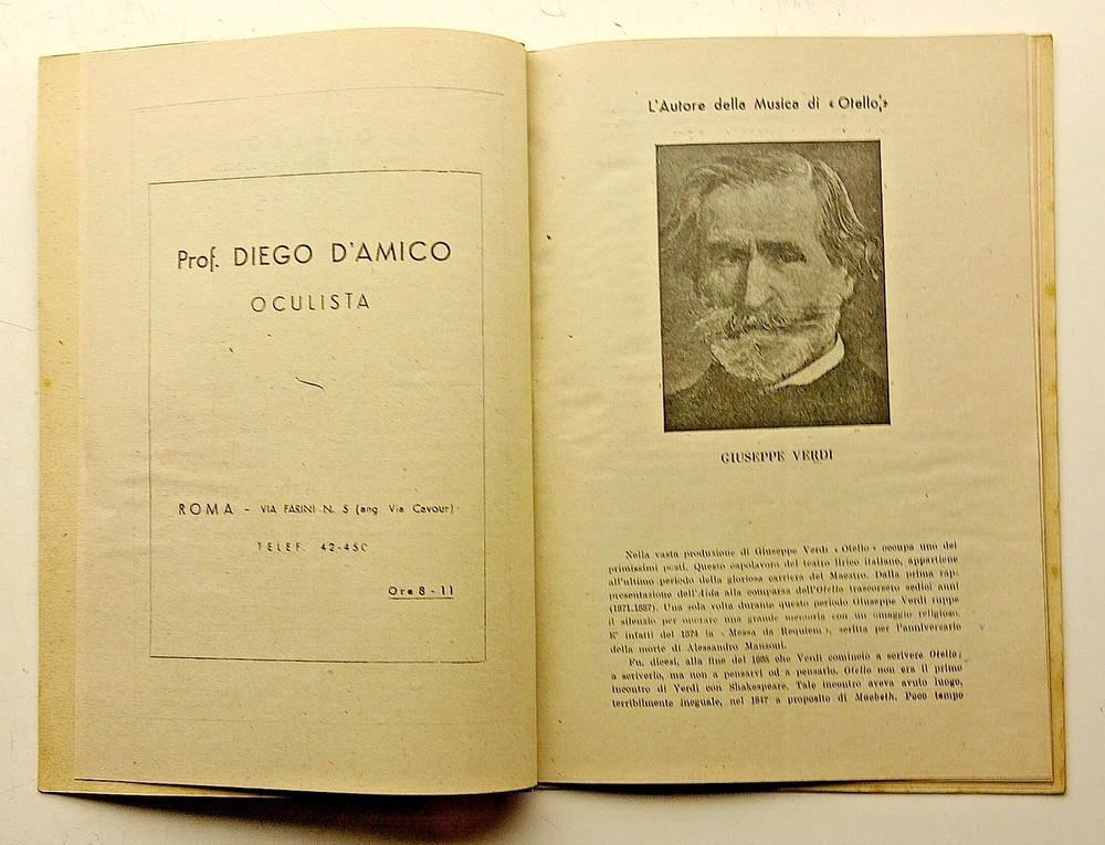 2 x Teatro Reale Dell' Opera programme 1944 Tosca & Othello programmes