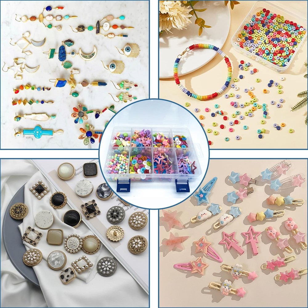 2 Pcs 8 Grids Clear Plastic Storage Box with Adjustable Dividers, Stackable 8...