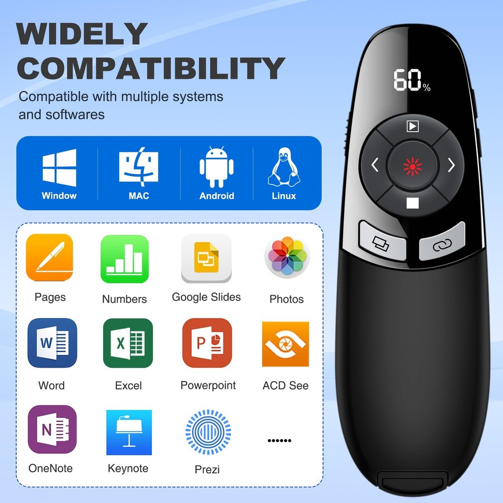 Presentation Clicker for PowerPoint with Red Laser Pointer and Timer, Wireles...