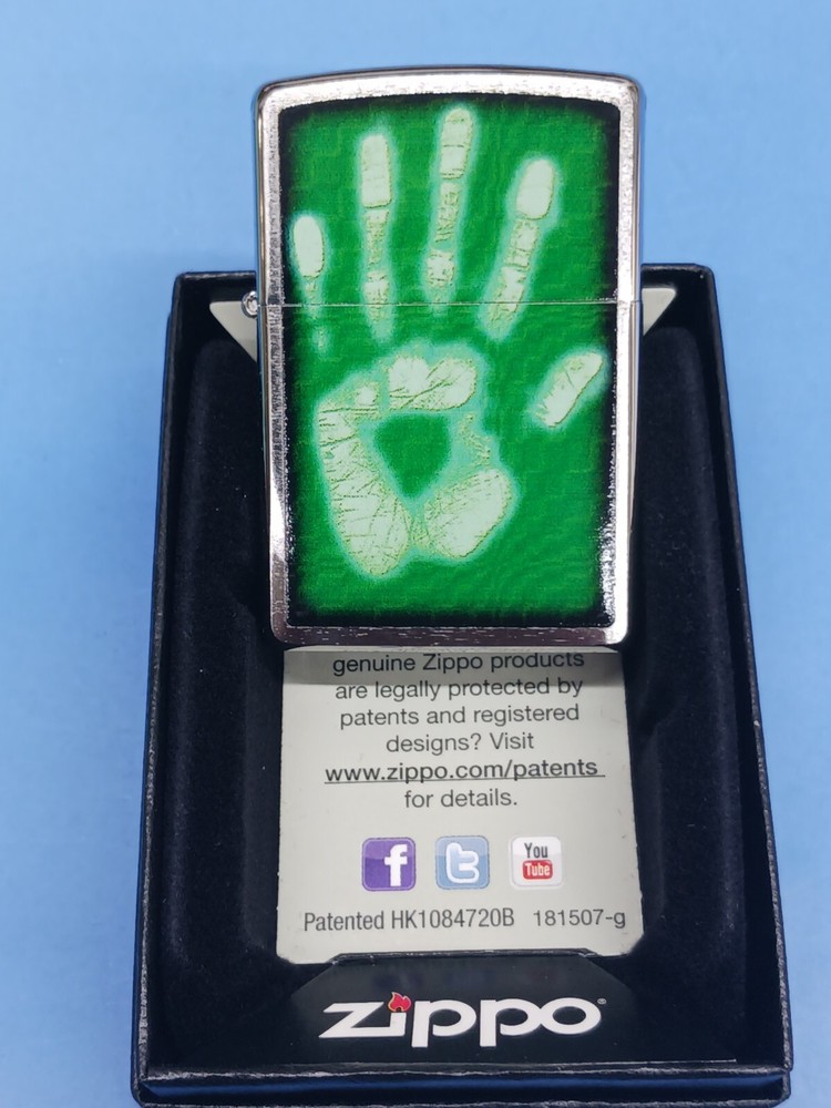 Zippo Brushed Chrome Identity Hand Print Lighter 28283