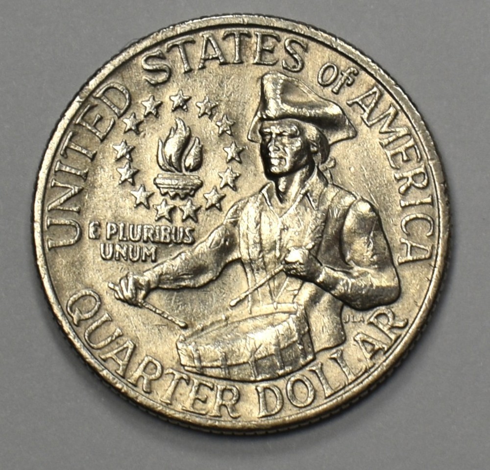 Bicentennial Quarter Error Stike Through with Die Cracks, Chips Closed AM+