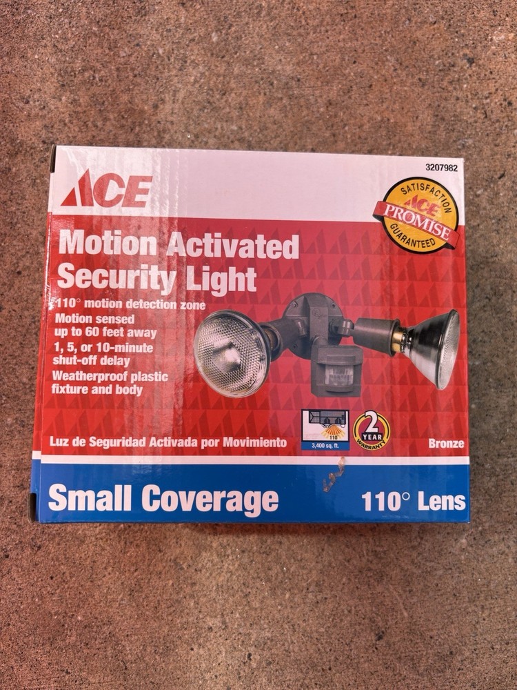 ACE Motion Sensor Security Light Outdoor 110° Bronze NEW Sealed