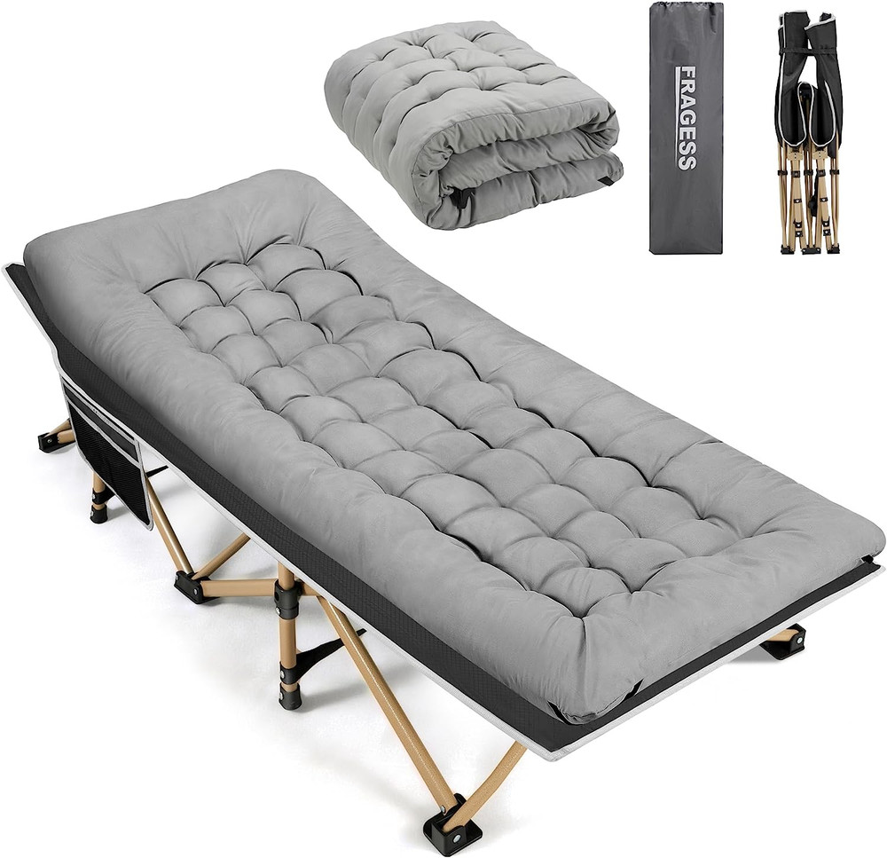 Portable Camping Cot, 600LBS Max Load, Extra Wide with Thick Mattress, Folding C