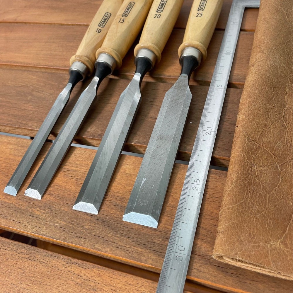 STANLEY Chisel Set 4 Piece Leather Cover Hand Tools Used Pro Grade Tools