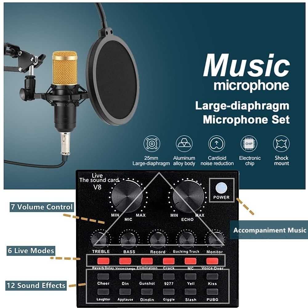 Podcast Equipment Bundle BM-800 Mic Audio Interface Voice Changer Studio Package