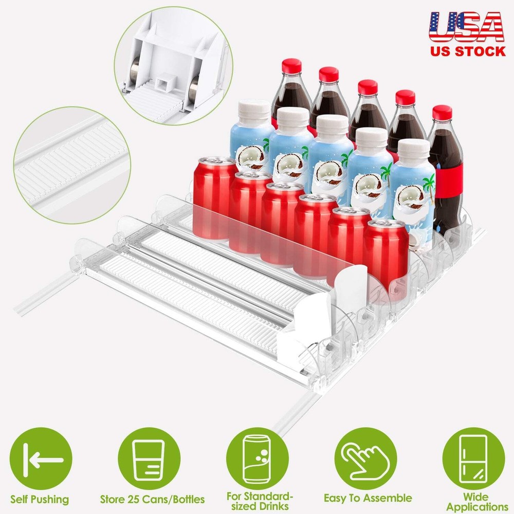 Drink Organizer for Fridge Spring Loaded Beverage Dispenser Width Adjustable Dri
