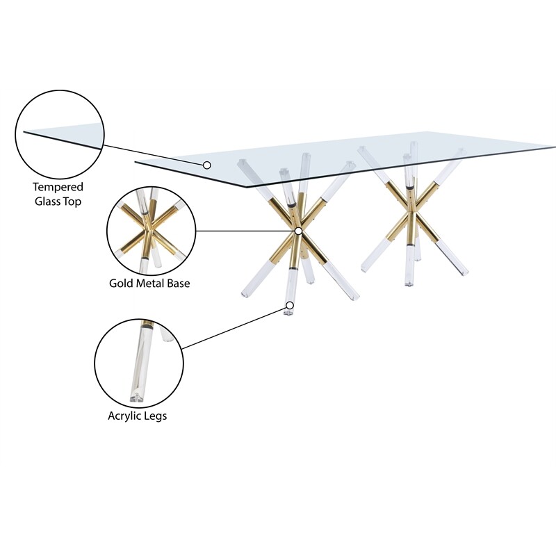 Meridian Furniture Mercury Rectangular Tempered Glass Top Dining Table