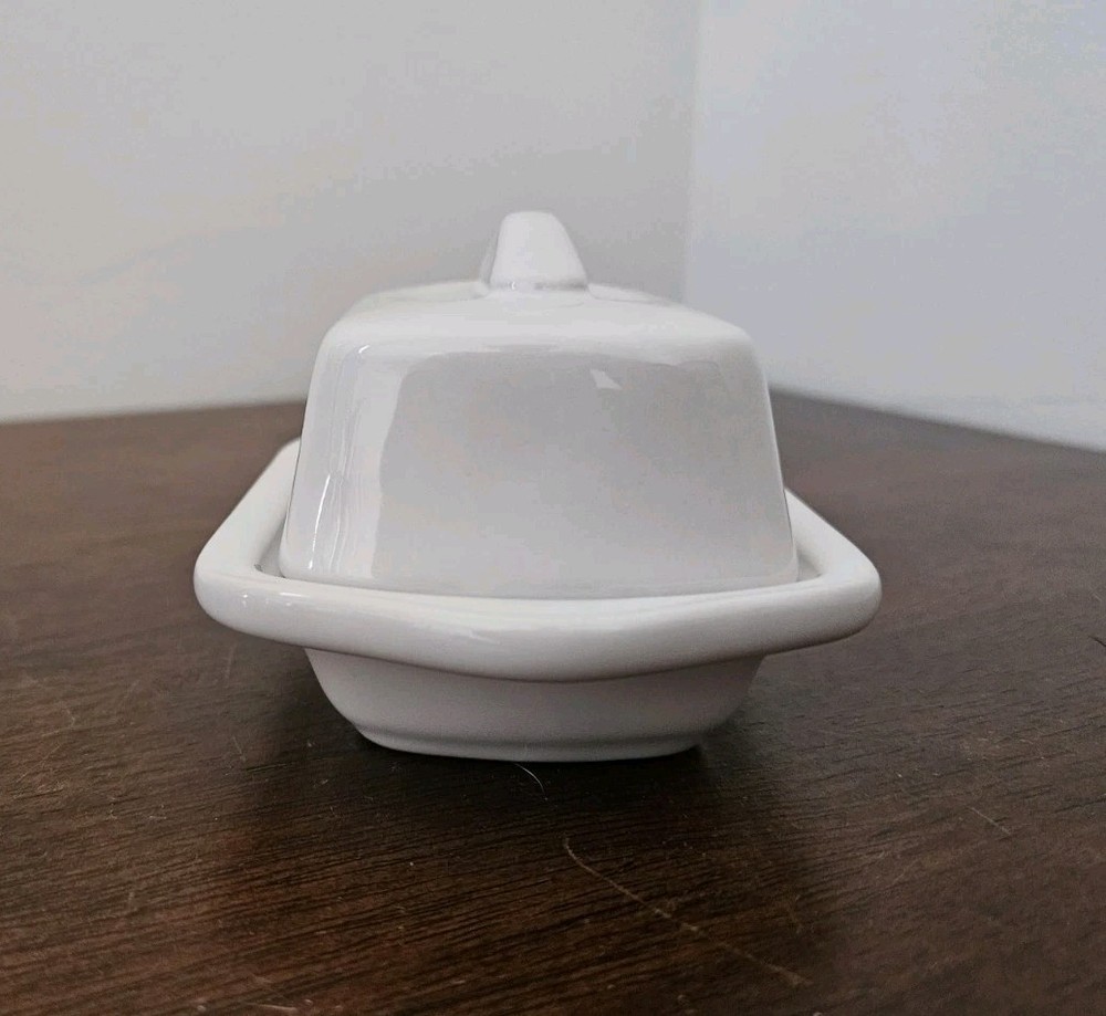 Chantal Mini Ceramic Butter Dish, Half Stick 5" White - EUC