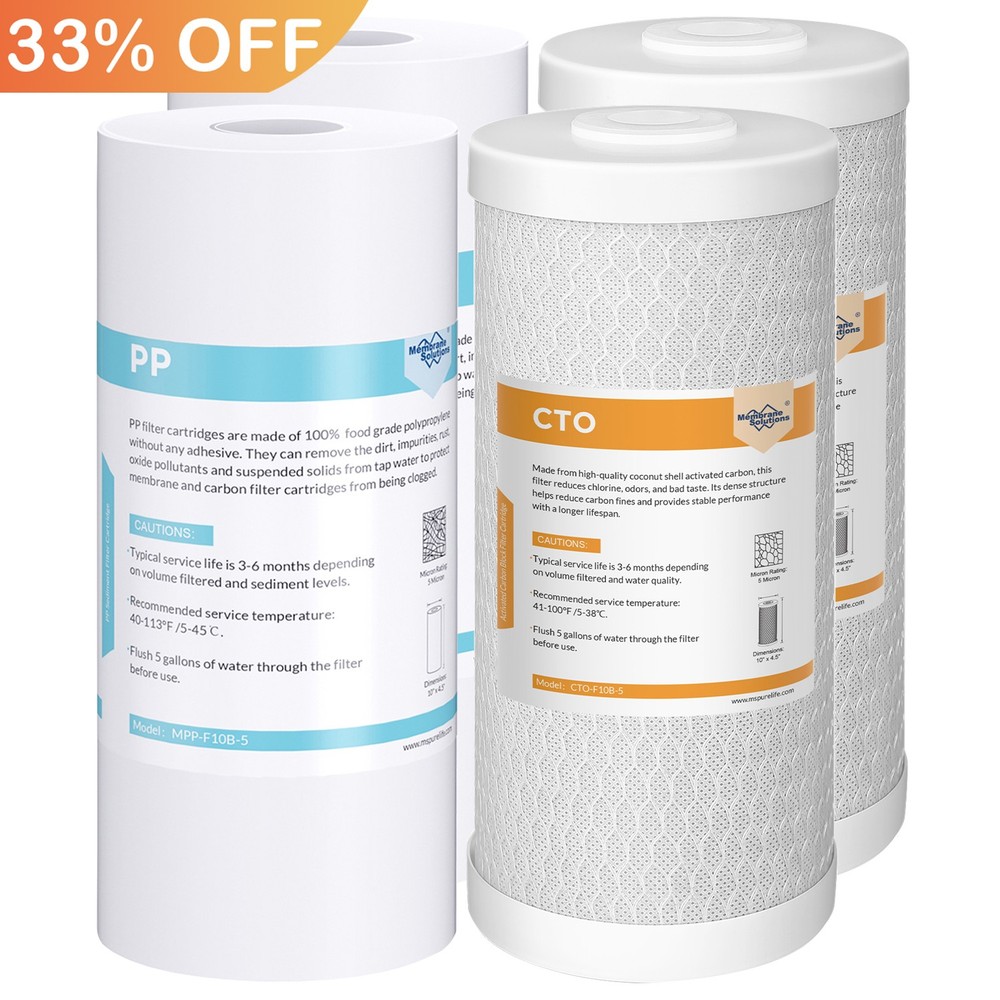 4 Pack 10"x4.5" Activated CTO Carbon Block Sediment Water Filter Whole House Set