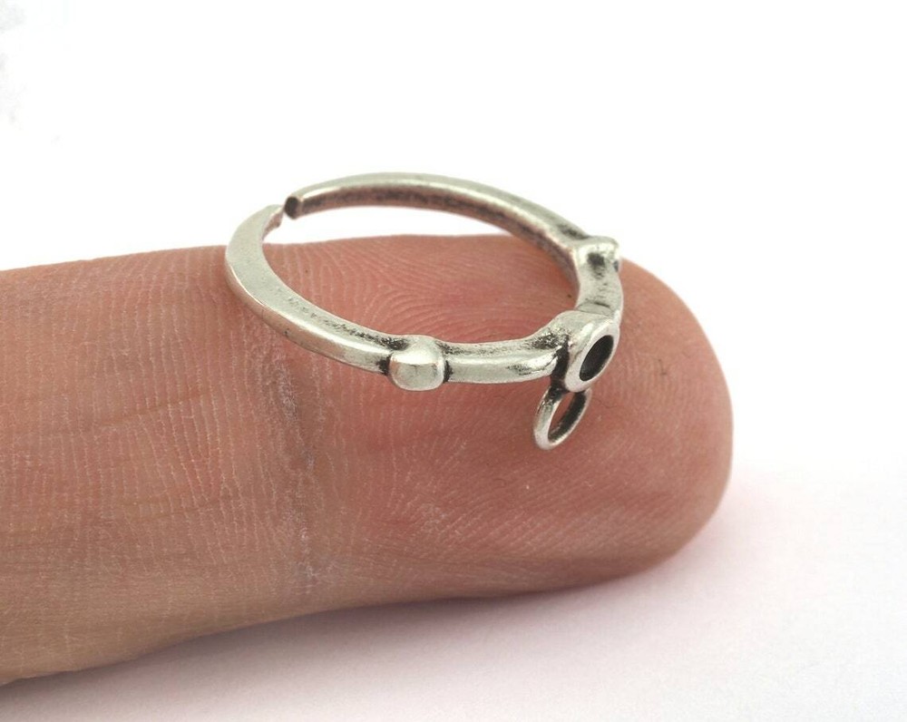 Adjustable Ring Loop Bezel Antique Silver Plated brass 5.5US size 2665