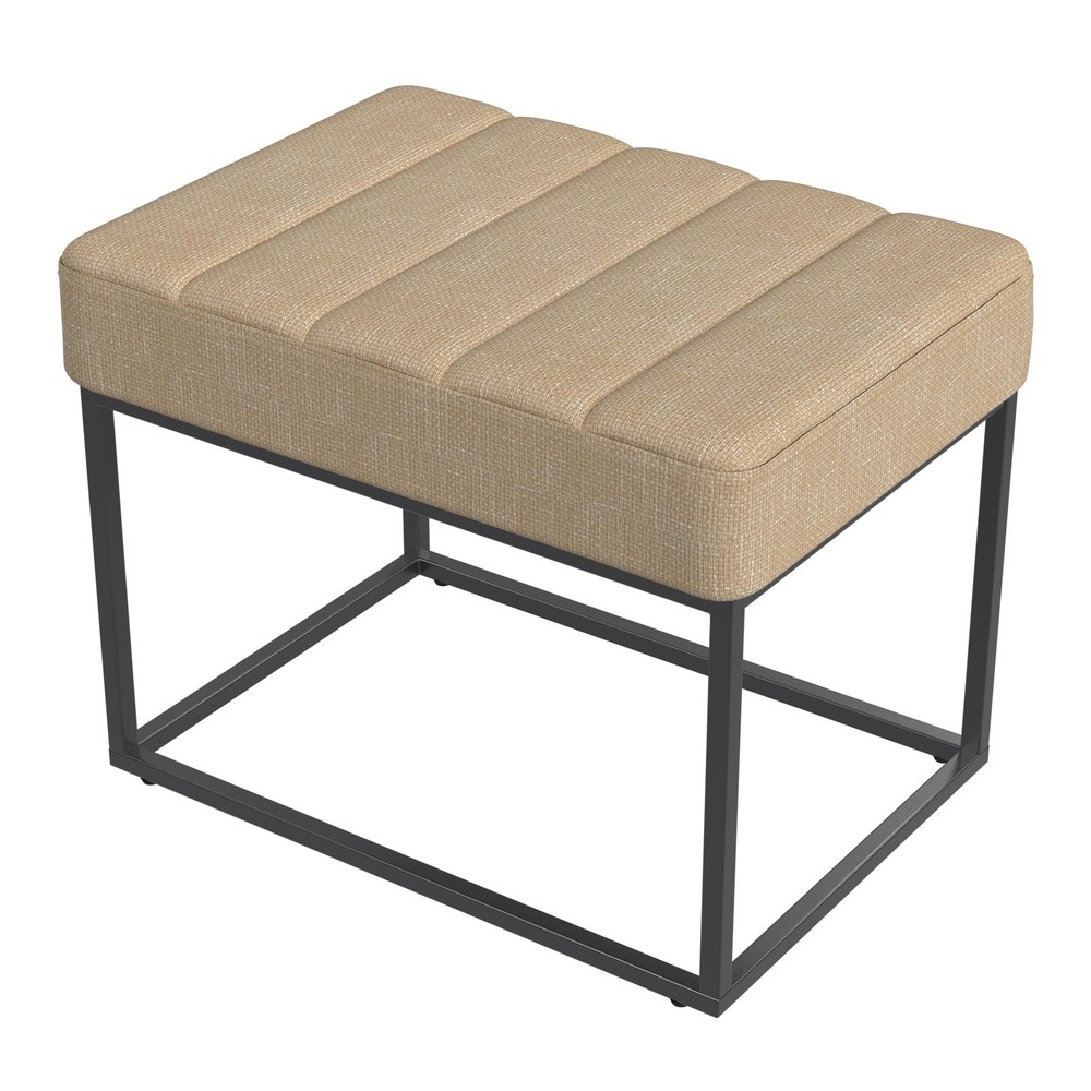 HomePop Theodore Channel Tufted Small Ottoman - Light Tan Textured Solid