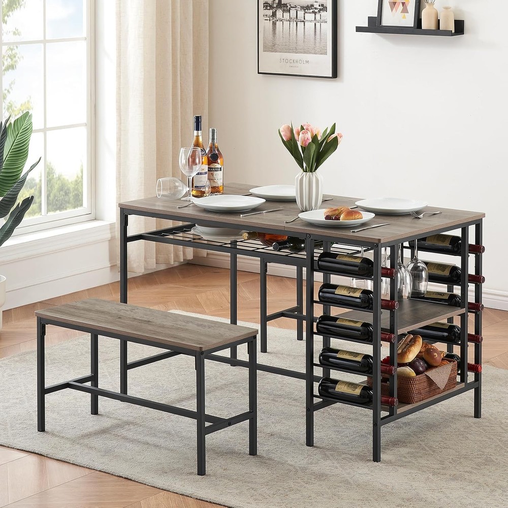 Dining Table Set 4 Kitchen Table Set 4 W/ 2 Benches 3 Piece Dining Room Table