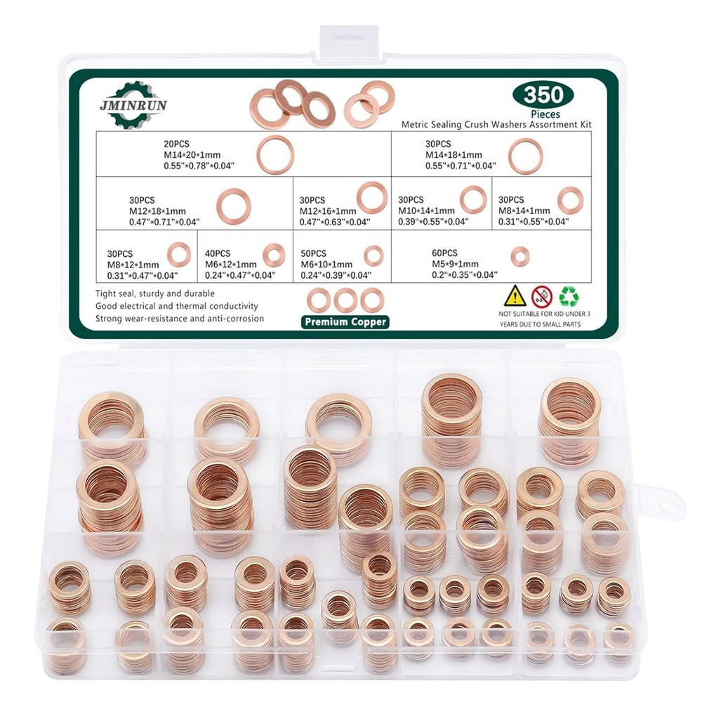 350 PCS Copper Sealing Washers Assortment – Reliable & Durable Solutions