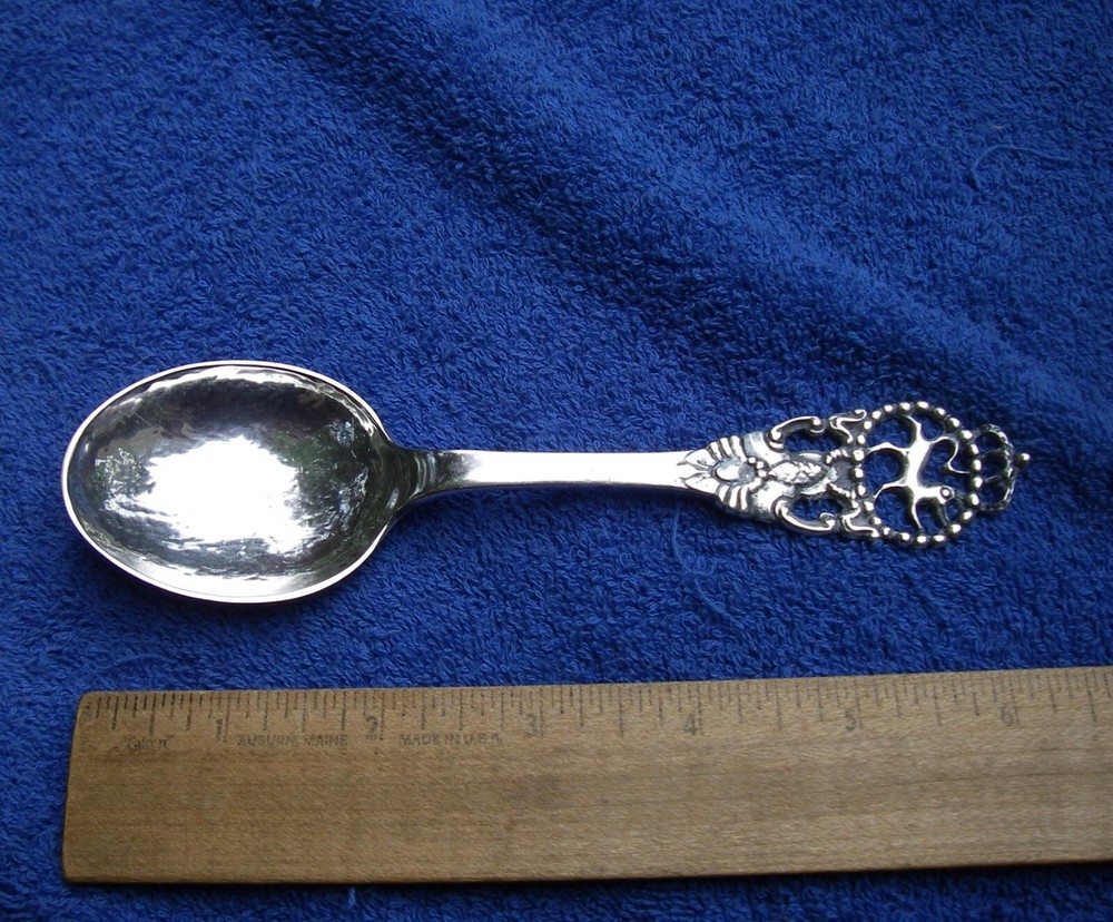 Good DANISH 830 Silver Pierced ANMAL Handle Hammered SPOON-Marked IF-NR