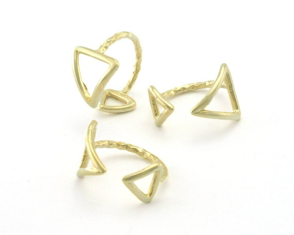 Hammered Triangle Frames Adjustable Ring Raw Brass (5US - 8US inner size) 4352