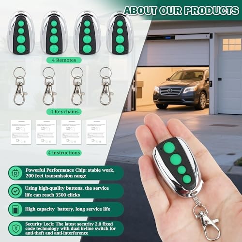 4 PCS M12 Gate Remote Control Transmitter 433.92 MHz Garage Door Remote for