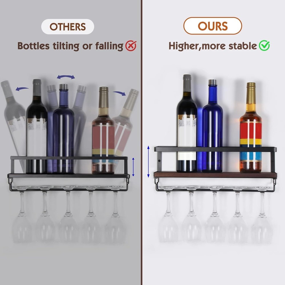 2 Pack Wall Mounted Wine Rack W/ Stemware Hanger Wall Mounted Wine Glass Rack